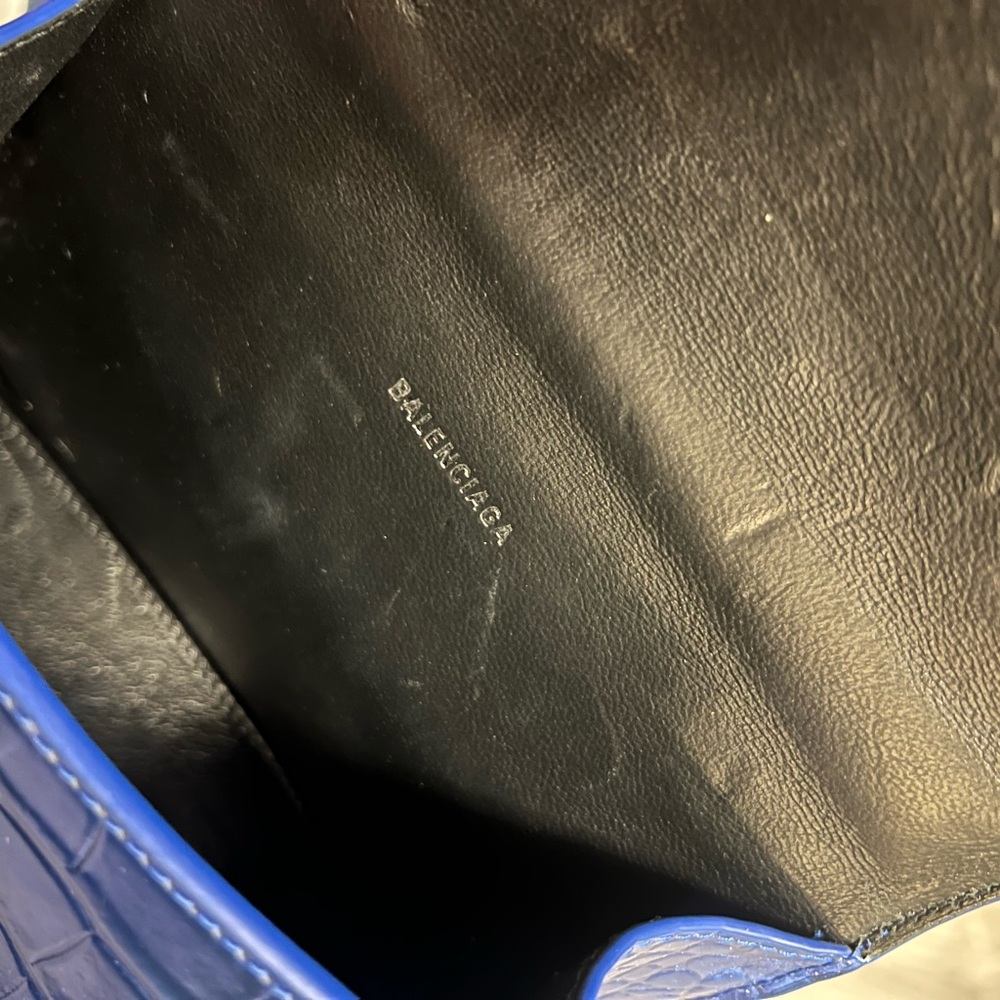 Balenciaga Blue Hourglass XS Croc-Embossed Handbag - Picture 3 of 10